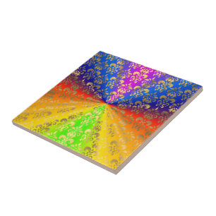Gold rainbow damask ceramic tile