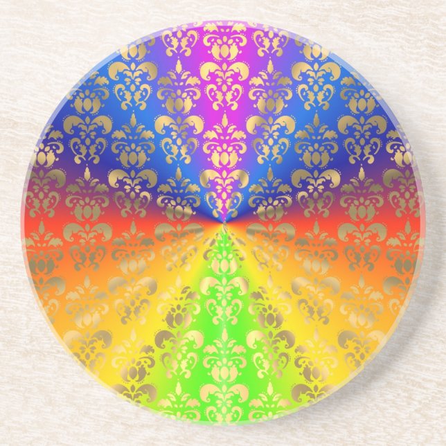 Gold rainbow damask coaster (Front)