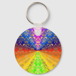 Gold rainbow damask key ring
