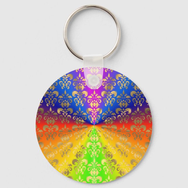 Gold rainbow damask key ring (Front)