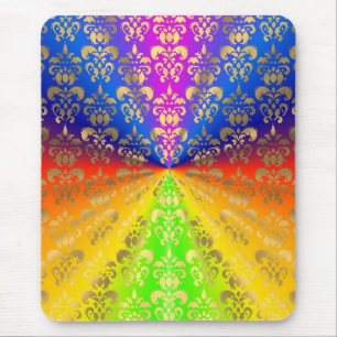 Gold rainbow damask mouse pad
