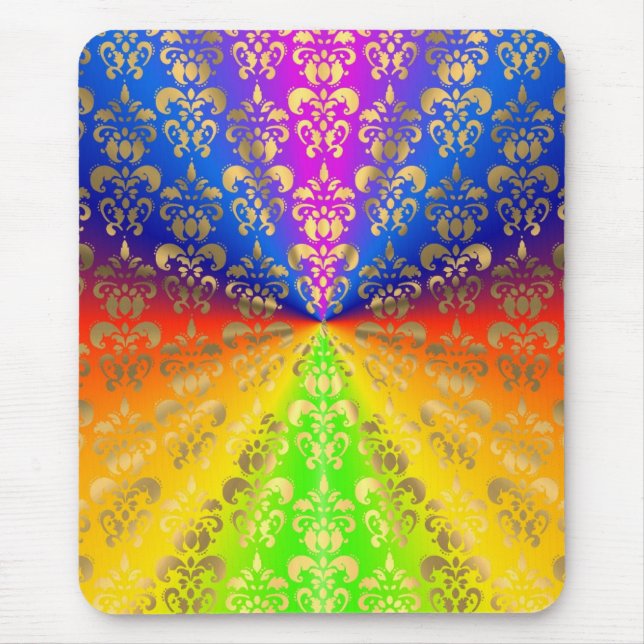 Gold rainbow damask mouse pad (Front)
