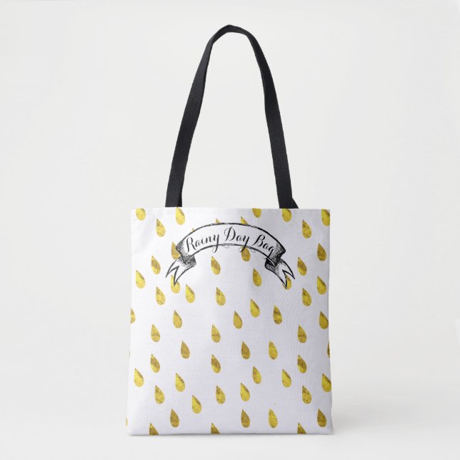 Gold Raindrop Rainy Day Pattern Tote Bag (Front)