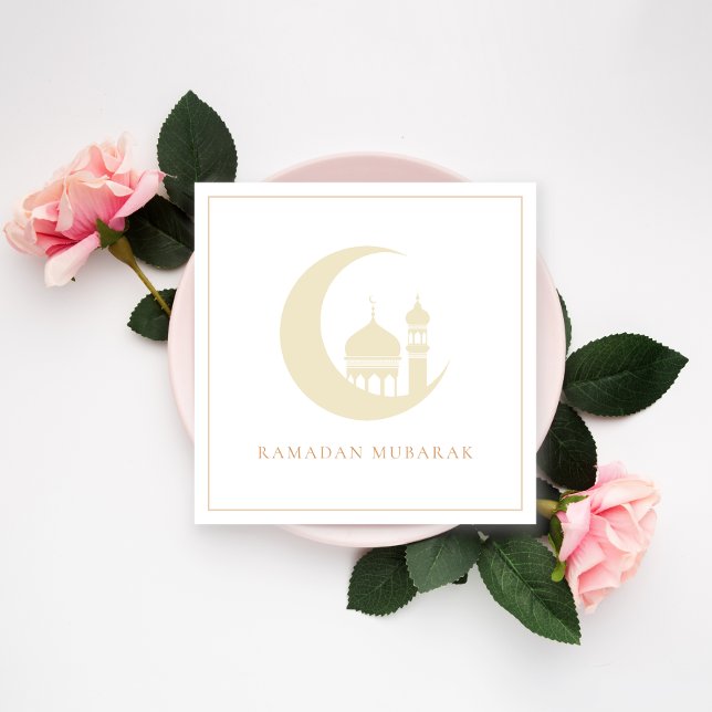 Gold Ramadan Mubarak Crescent Moon Mosque  Holiday Card (Creator Uploaded)