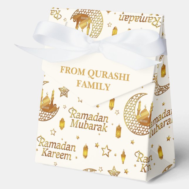 Gold Ramadan Mubarak Pattern with Custom Name Favour Box (Front)