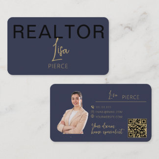 Gold Real Estate Agent Business Cards With QR Code