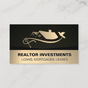 Gold Real Estate and Key Logo Business Card
