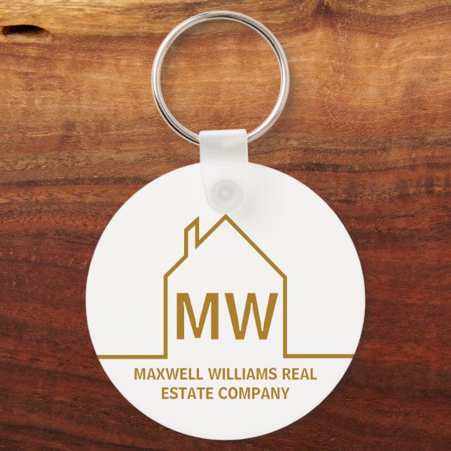 Gold Real Estate Company Monogram Chic Realtor Key Ring (Back)