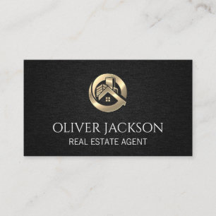 Gold Real Estate Logo   Black Texture Business Card