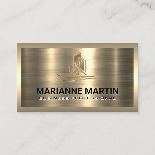 Gold Real Estate Logo | Metallic Business Card (Front)