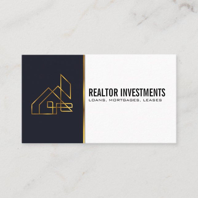Gold Real Estate Property Logo Business Card (Front)