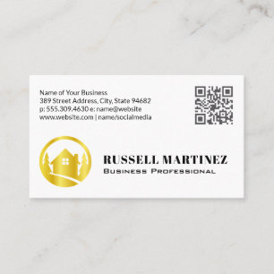 Gold Real Estate Trees Logo QR Code Business Card