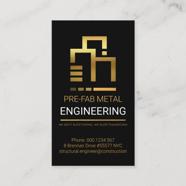 Gold Rebar Piling Groundwork Construction Business Card (Front)