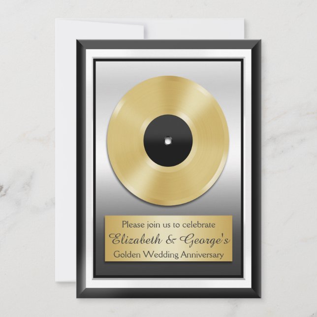 Gold Record Golden Wedding Anniversary Novelty Invitation (Front)
