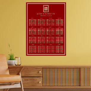Gold Rectangle 囍 Chinese Wedding Red Seating Chart