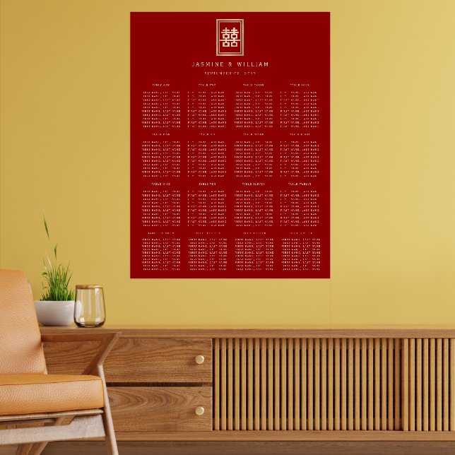Gold Rectangle 囍 Chinese Wedding Seating Chart (Living Room 2)