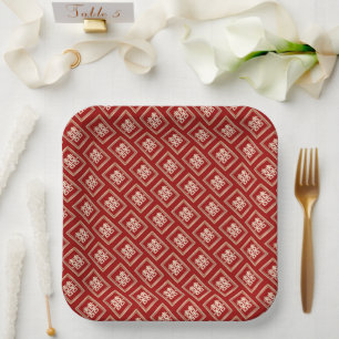 Gold Rectangle Double Happiness Chinese Wedding Paper Plate