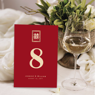 Gold Rectangle Double Happiness Chinese Wedding Table Number