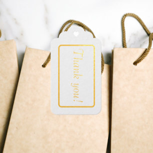 Gold Rectangular Border on White Thank You Gift Tags