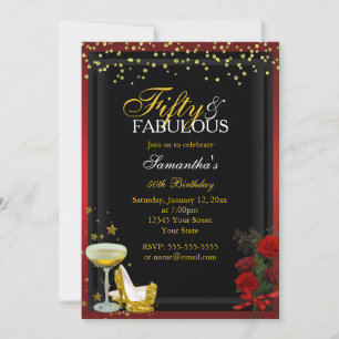 Gold & Red 50 & Fabulous Birthday Invitation