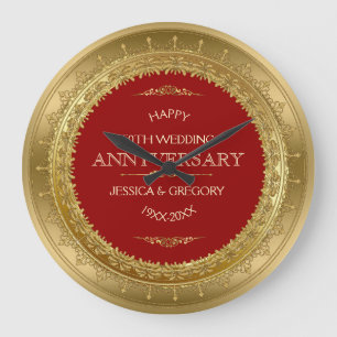 Gold & Red 50 Wedding Anniversary Large Clock