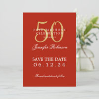 Gold Red 50th Birthday Party Save the Date