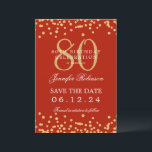 Gold Red 80th Birthday Save the Date Details Invitation<br><div class="desc">Elegant "70th Birthday Party" design with faux glitter confetti & details text. Easy to use and easy to personalise. Order Today!</div>