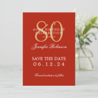 Gold Red 80th Birthday Save the Date 