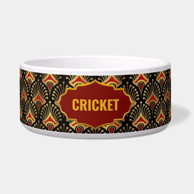Gold, Red and Black Art Deco Pattern Custom Name (Front)
