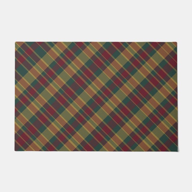 Gold Red And Green Christmas Plaid Print Doormat (Front)