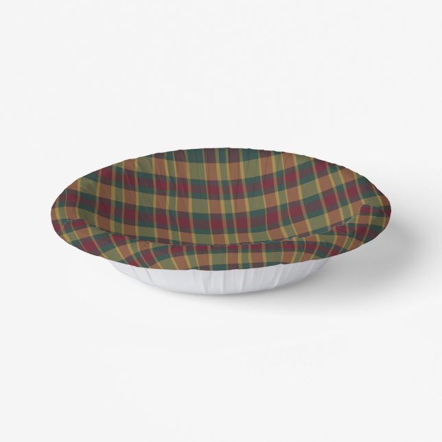 Gold Red And Green Christmas Plaid Print Paper Plate (Angled)
