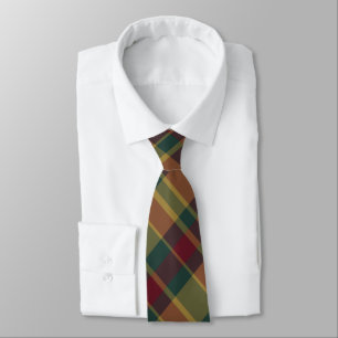 Gold Red And Green Christmas Plaid Print Tie