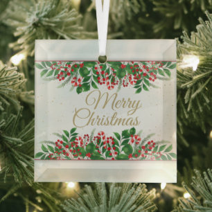 Gold, Red Barri Merry Christmas Married Glass Tree Decoration