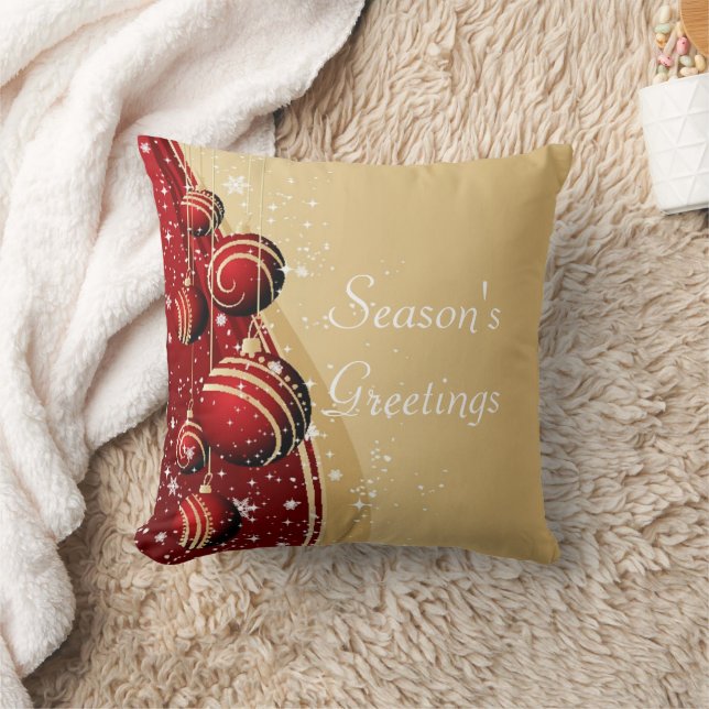 Gold Red Baubles Season's Greetings Pillow (Blanket)