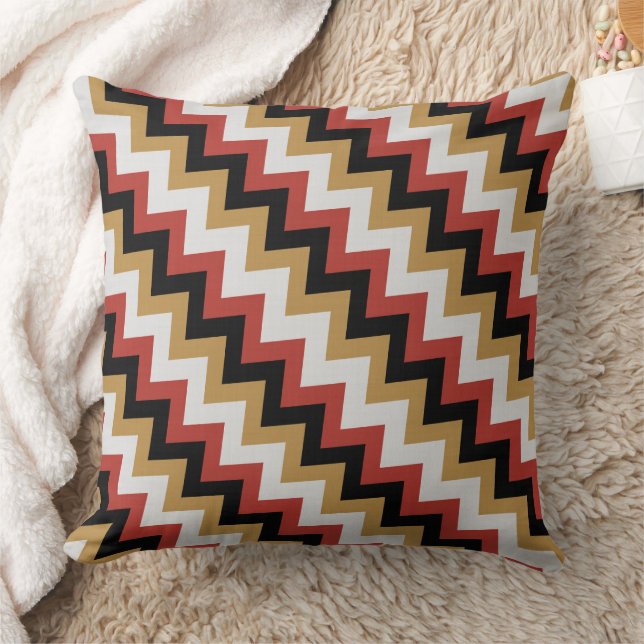 Gold, Red black and white Zigzag Cushion (Blanket)