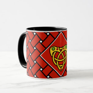 Gold/red/black bands/weave, Celtic heart knot Mug