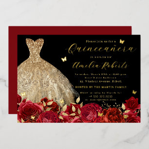 Gold Red Black Dress Butterfly Elegant Floral