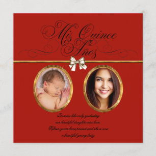 Gold Red Black Photo Quinceanera Invitations