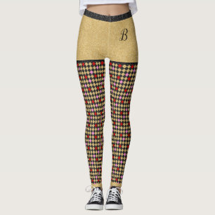Gold Red Black Pink Glitter Chequered Girly Chic Leggings