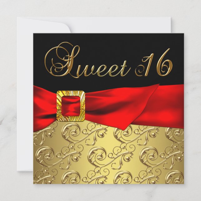 Gold Red Black Sweet 16 Birthday Party Invitation (Front)