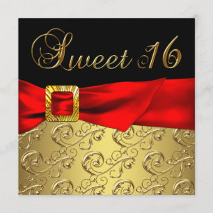 Gold Red Black Sweet 16 Birthday Party Invitation