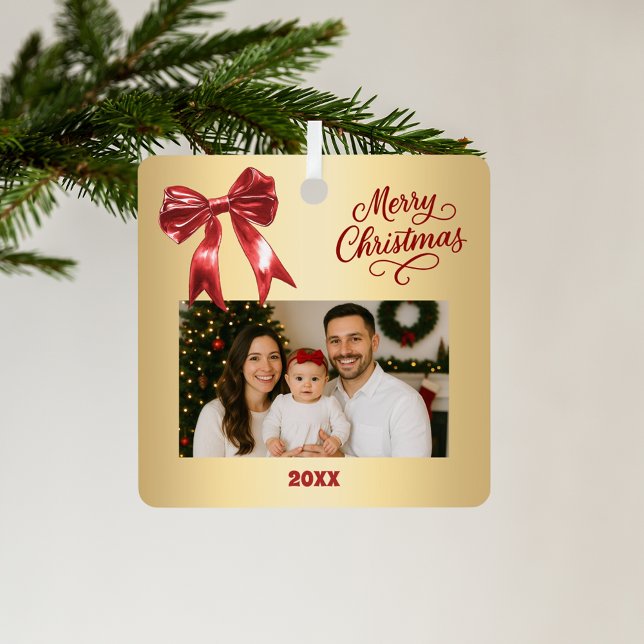 Gold red bow photo Christmas Metal Tree Decoration (Creator Uploaded)
