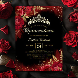 Gold Red Butterfly Floral Photo Quinceanera