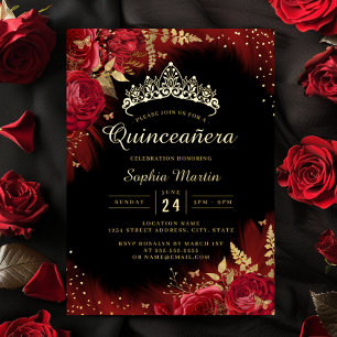 Gold Red Butterfly Floral Quinceanera