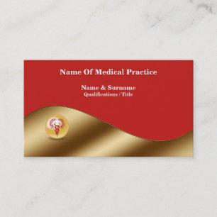 Gold red caduceus elegant medical doctor practice business card
