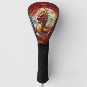 Gold red chinese dragon wish you a Happy new year. Golf Head Cover