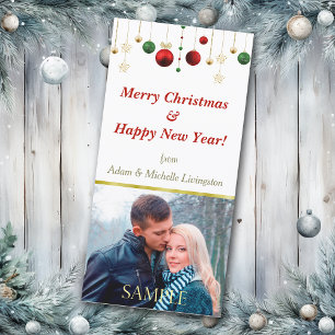 Gold Red Christmas Ball Holiday Card