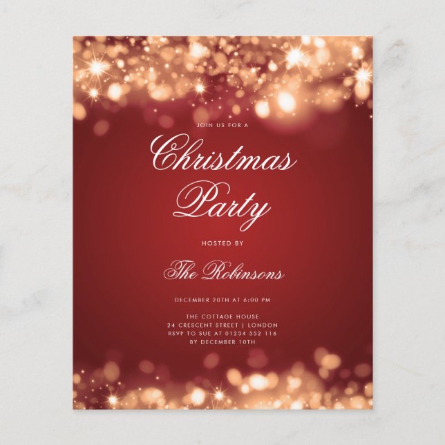 Gold Red Christmas Lights Invite Program & Menu (Front)