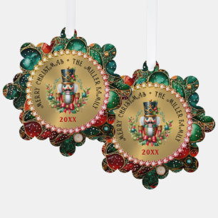 Gold Red Christmas Nutcracker, Glitter Frame Tree Decoration Card