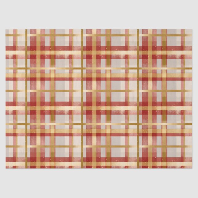 Gold Red Christmas Plaid  Tissue Paper (Front)